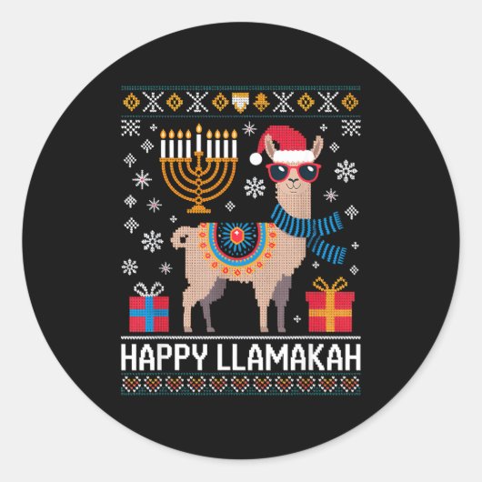 Funny Happy Llamakah Llama With Menorah Runder Aufkleber (Vorderseite)
