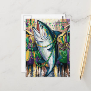 Funny Happy Mardi Gras Fish Postkarte