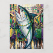 Funny Happy Mardi Gras Fish Postkarte (Vorderseite)