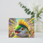 Funny Happy Mardi Gras Fish Postkarte (Stehend Vorderseite)
