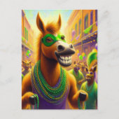 Funny Happy Mardi Gras Pferd mit Perlen Postkarte (Vorderseite)