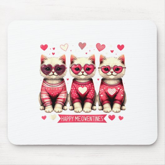 Funny Happy Meowentines Cute Valentine Cats Love C Mousepad (Vorne)