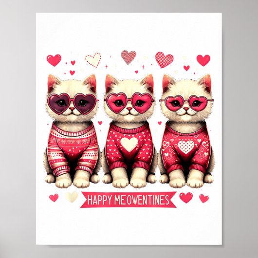 Funny Happy Meowentines Cute Valentine Cats Love C Poster (Vorne)
