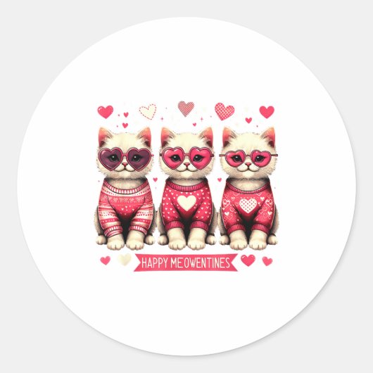 Funny Happy Meowentines Cute Valentine Cats Love C Runder Aufkleber (Vorderseite)