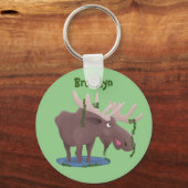 Funny happy moose cartoon illustration schlüsselanhänger (Vorderseite)