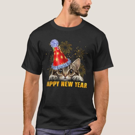 Funny Happy New Year 2025 Cat Peeking New Years Ev T-Shirt (Vorderseite)
