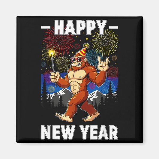 Funny Happy New Year 2026 Bigfoot Lovers New Years Magnet (Vorne)