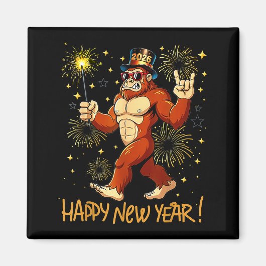 Funny Happy New Year 2026 Bigfoot Lovers New Years Magnet (Vorne)