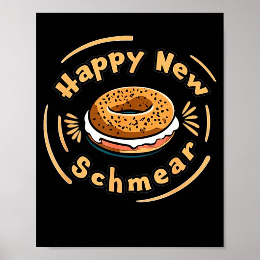 Funny Happy New Year Bagel &amp; Schmear Jewish Br Poster (Vorne)