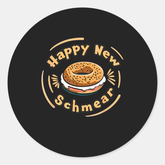 Funny Happy New Year Bagel &amp; Schmear Jewish Br Runder Aufkleber (Vorderseite)