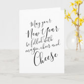 Funny Happy New Year Black Script Typografie Karte (Gelbe Blume)