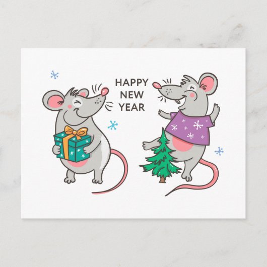 Funny Happy New Year Rat Postkarte (Vorderseite)