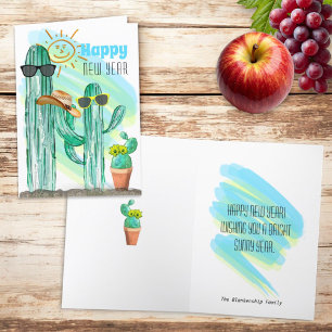 Funny Happy New Year Südwest Saguaro Cactus Feiertagskarte