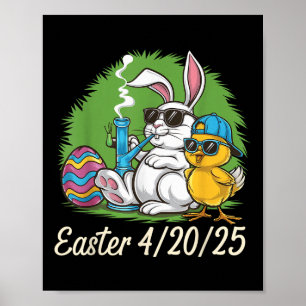 Funny Happy Oaster Bunny Chick Rauchen Weed Poster