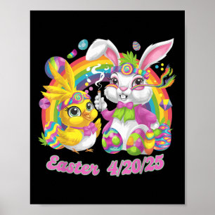 Funny Happy Oaster Bunny Chick Rauchen Weed Poster
