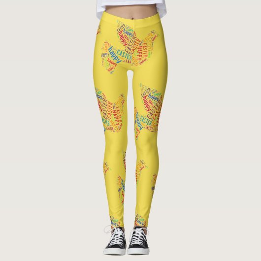 Funny Happy Oaster Dove Typografy Pattern Leggings (Vorderseite)