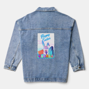 Funny Happy Ostertag Niedlicher Hase mit Eiern Ost Jeansjacke