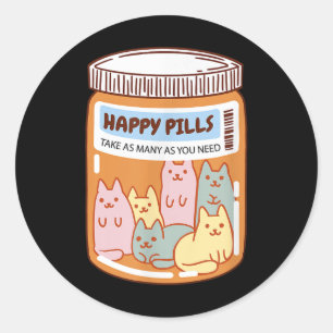 Funny Happy Pillen Katze Niedlich Mental Health Ca Runder Aufkleber