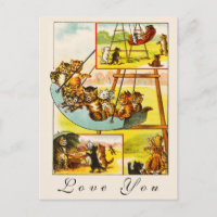 Funny Happy Retro Katzen Kätzchen Playing Liebe Si