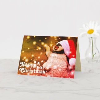 Funny Happy Santa Penguin & Frohe Weihnachten Einz Karte
