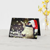 Funny Happy Santa Penguin & Frohe Weihnachten Einz Karte (Gelbe Blume)