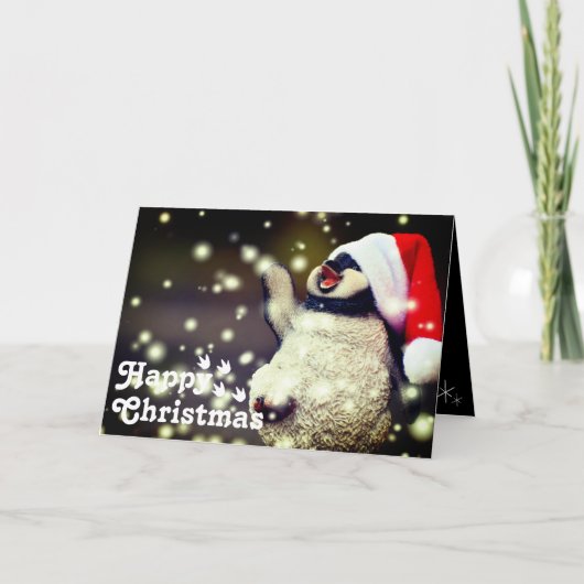 Funny Happy Santa Penguin & Frohe Weihnachten Einz Karte (Vorderseite)