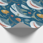 Funny Happy Shark Blue Ocean Tiermuster Geschenkpapier (Ecke)
