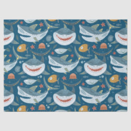 Funny Happy Shark Blue Ocean Tiermuster Seidenpapier