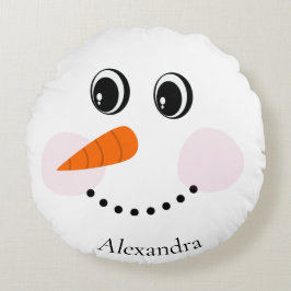 Funny Happy Snowman Gesicht Mit Monogramm mit Name Rundes Kissen