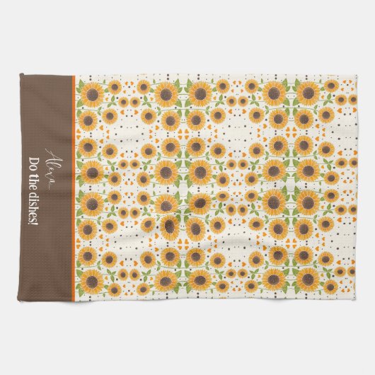 Funny Happy Sonnenblume Custom Alexa Zitat Geschirrtuch (Horizontal)