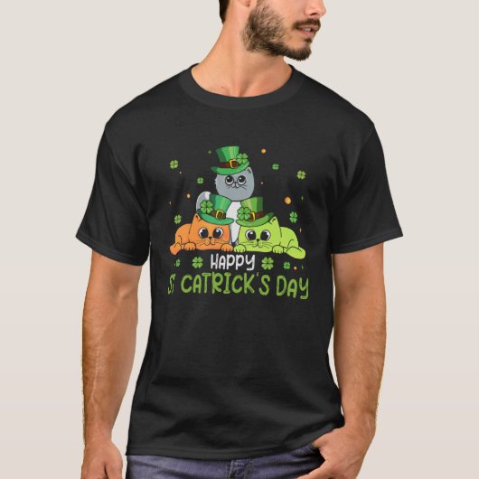 Funny Happy St Catrick's Day Cat Lucky Shamrock Gi T-Shirt (Vorderseite)