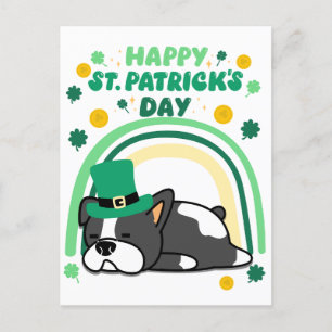 Funny Happy St Patrick Day Welpe mit Regenbogen Feiertagspostkarte