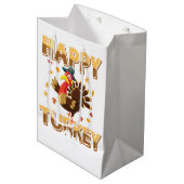 Funny Happy Turkey Erntedank Mittlere Geschenktüte (Vorderseite Schrägansicht)