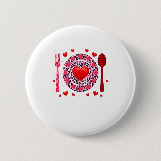 Funny Happy Valentines Day Lunch Lady Leopard Hea  Button (Vorderseite)
