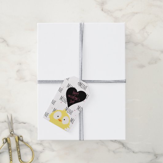 Funny Happy Valentine's Day "Mine Pattern" Chick Geschenkanhänger (Mit Garn)