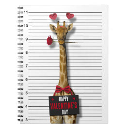 Funny Happy Valentine's Day Mugshot Guilty Giraffe Notizblock