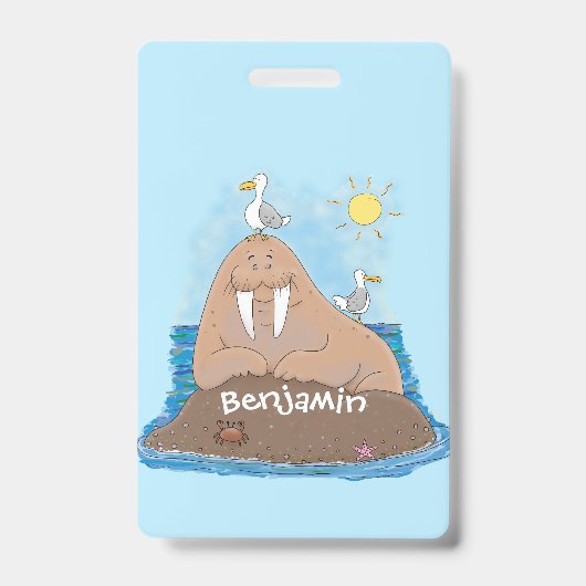 Funny happy walrus Cartoon Illustration Ausweis (Vorderseite)