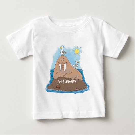 Funny happy walrus Cartoon Illustration Baby T-shirt (Vorderseite)