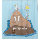 Funny happy walrus Cartoon Illustration Duschvorhang (Vorderseite)