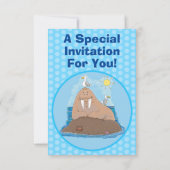 Funny happy walrus Cartoon Illustration Einladung (Rückseite)