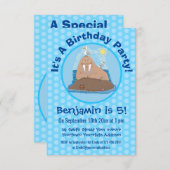 Funny happy walrus Cartoon Illustration Einladung (Vorne/Hinten)