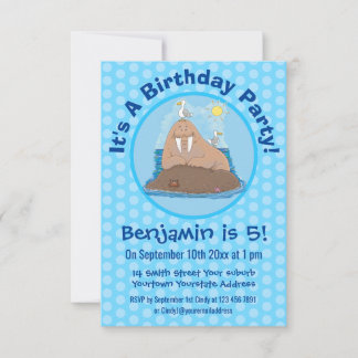 Funny happy walrus Cartoon Illustration Einladung