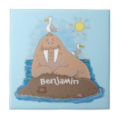 Funny happy walrus Cartoon Illustration Fliese (Vorderseite)
