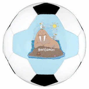 Funny happy walrus Cartoon Illustration Fußball