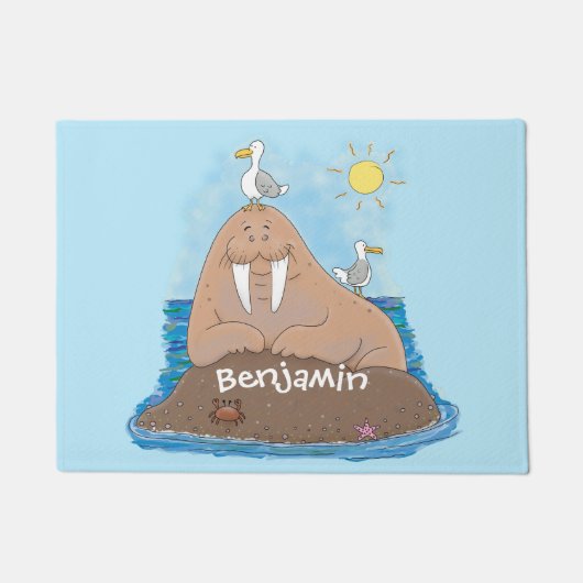 Funny happy walrus Cartoon Illustration Fußmatte (Vorderseite)