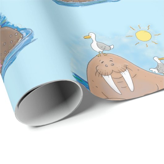 Funny happy walrus Cartoon Illustration Geschenkpapier (Rolleneckpunkt)