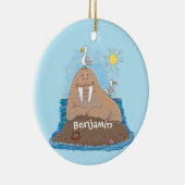 Funny happy walrus Cartoon Illustration Keramik Ornament (Rechts)
