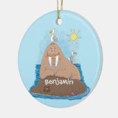 Funny happy walrus Cartoon Illustration Keramik Ornament (Links)
