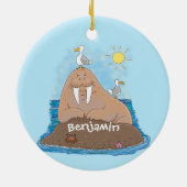 Funny happy walrus Cartoon Illustration Keramik Ornament (Hinten)