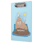 Funny happy walrus Cartoon Illustration Klemmbrett (Links)